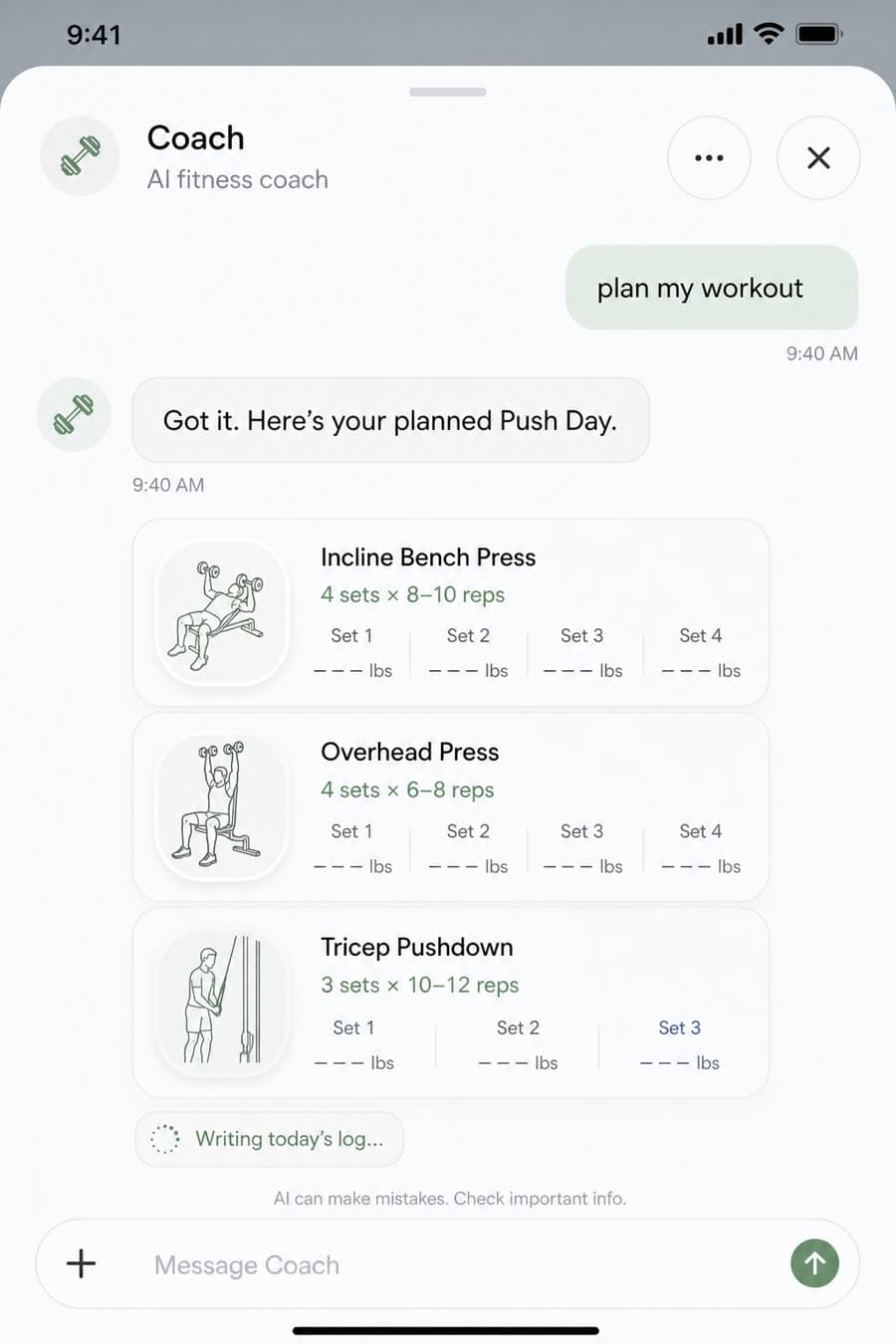 Workout AI AI coach screen