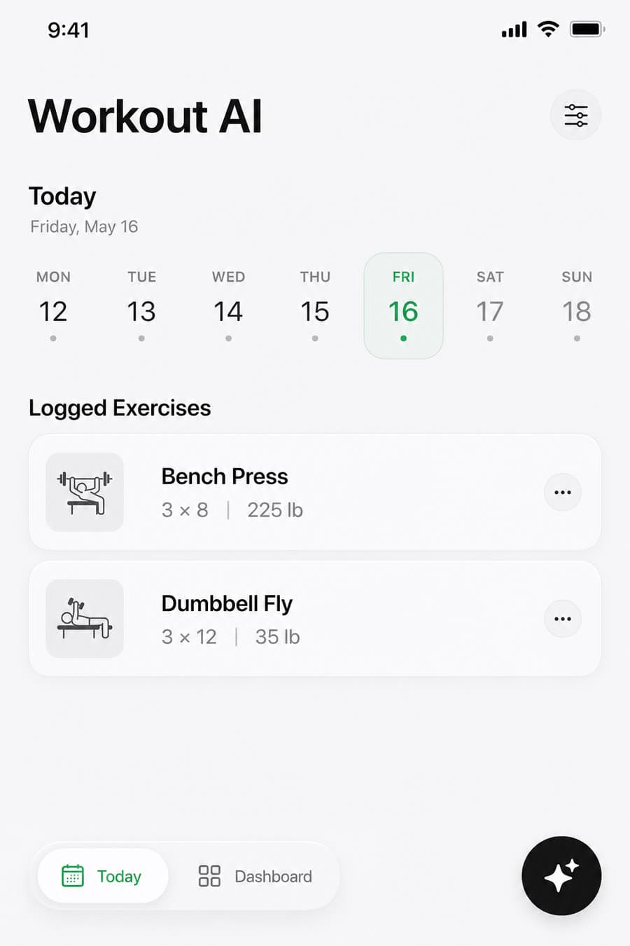 Workout AI Today screen